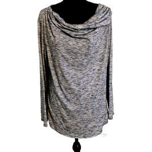 Daisy Fuentes Longsleeve Twisted Cowlneck Blue Space-dyed Shirt - Size XL